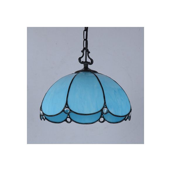 Lámpara colgante de flores de Tiffany 1 Bulbo azul/transparente de vidrio cortado a mano Costilete Pendiente para comedor