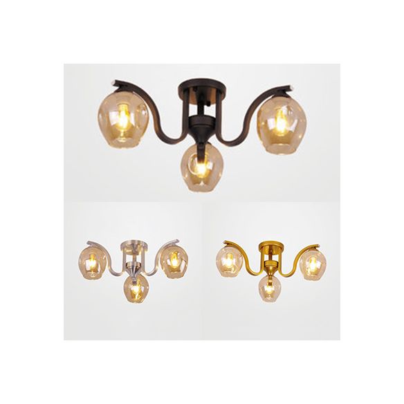 Creative Bud Shade Semi Ceiling Mount Light 3 Lights Glass and Metal Ceiling Lamp for Study Room
