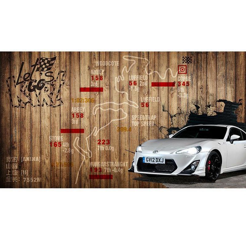 Yellow Wood and Car Mural Wallpaper Water-Resistant Wall Covering for Home Decoration