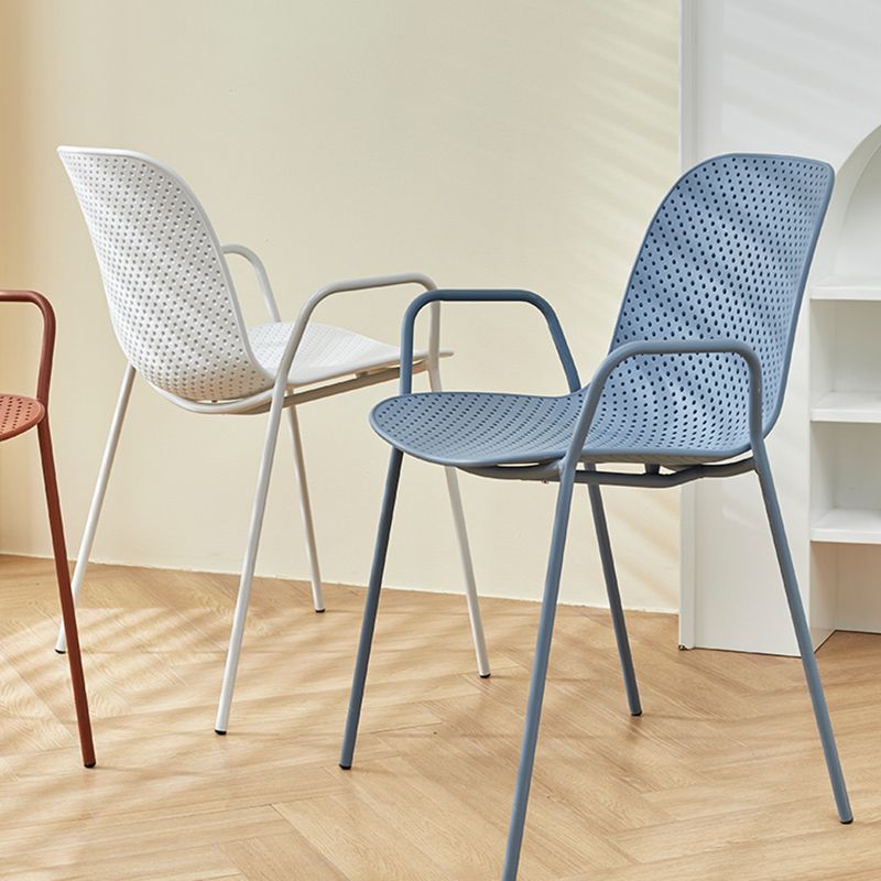 Contemporary Style Arm Chair Plastic Dining Chair with Metal Base