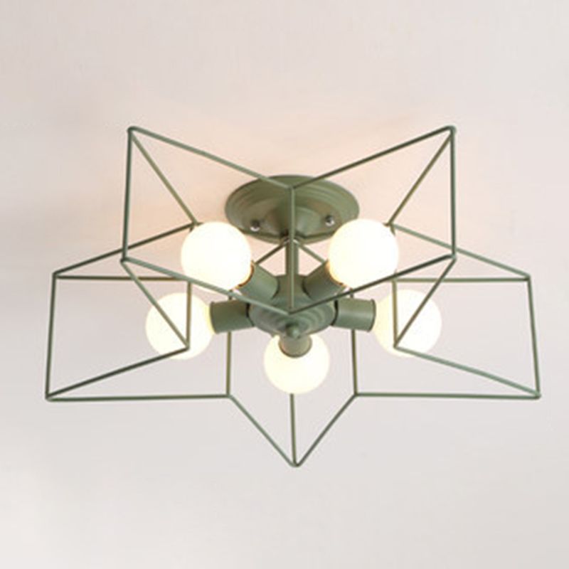 Star Metal Semi Flush Mount Plafond Light Industrial 5 Lights Living Room Semi Flush Plafond Light