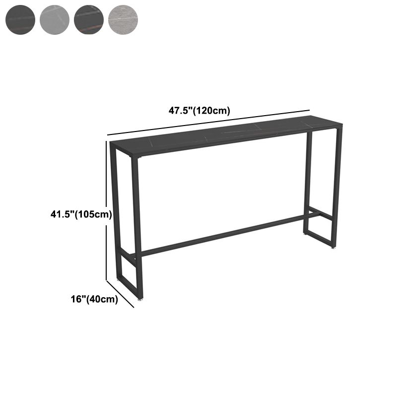 Rectangle Sintered Stone Bar Table Black and Metal Base Bar Table