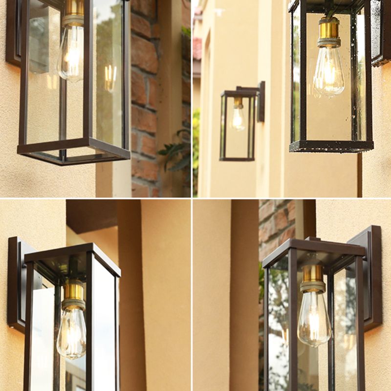 1 Head Box Wall Sconce Simplicity Coffee Clear Glass Wall Mount Lamp for Outdoor