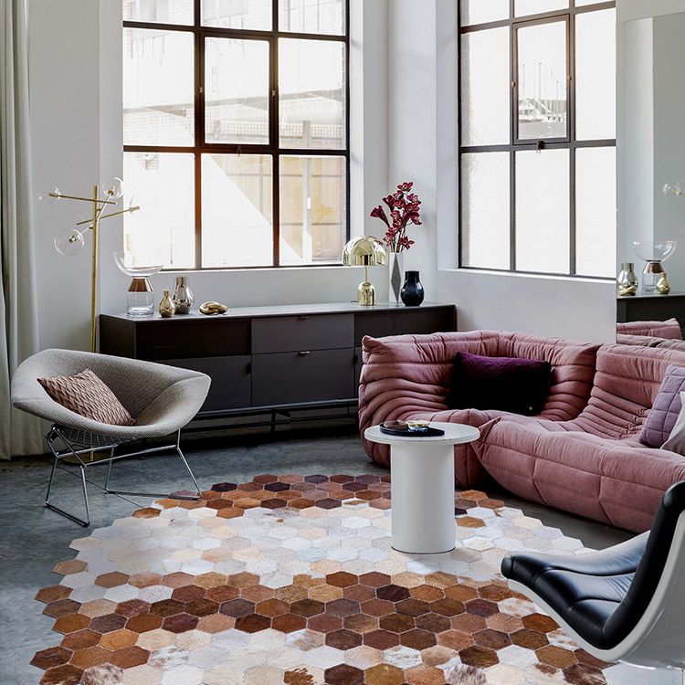 Creative Geo Printed Rug Brown Cowhide Area Rug Pet Friendly Easy Care Indoor Rug for Decoration