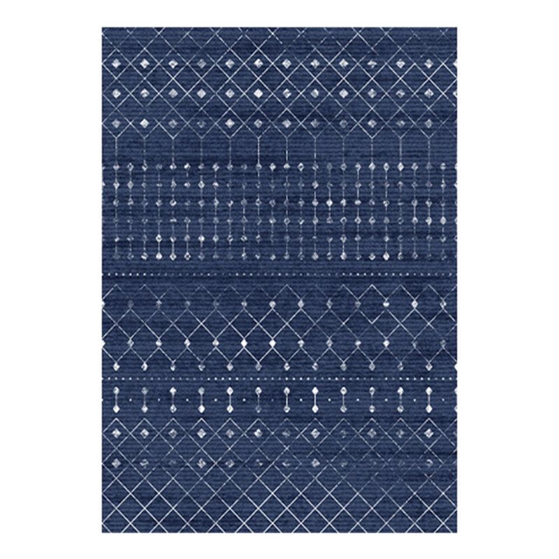 Blue and Grey Area Rug Polyester Tribal Pattern Carpet Anti-Slip Backing Rug for Home