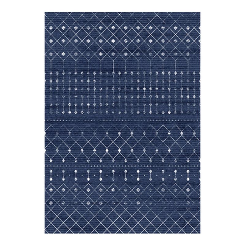 Rapis bleu et gris Polyester Tribal Modèle Tapis de support antidérapant pour la maison