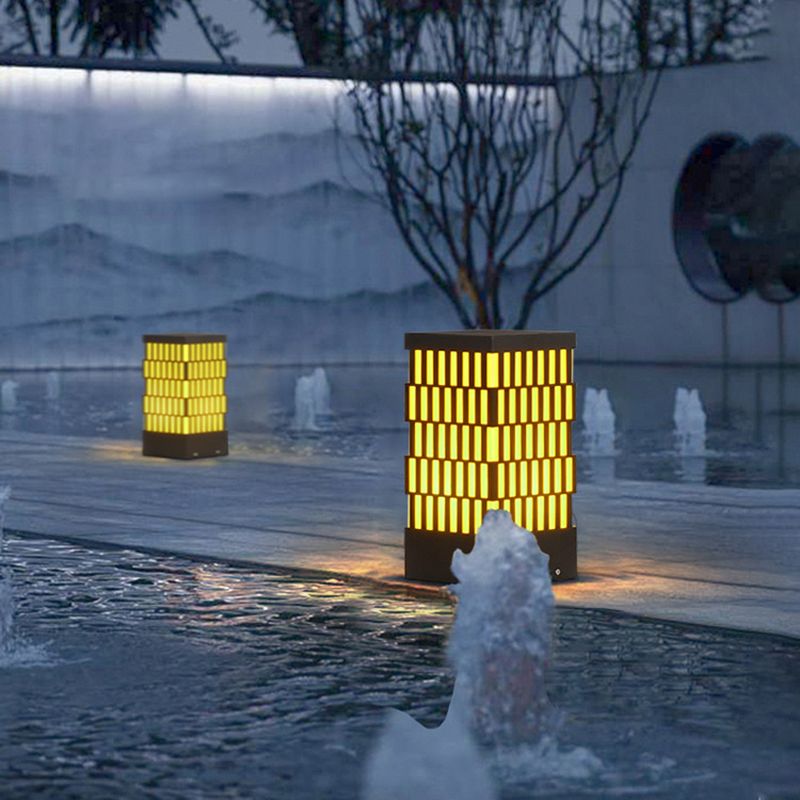 Rectangle Pillar Lamp Contemporary Metal Outdoor Waterproof Light in Black