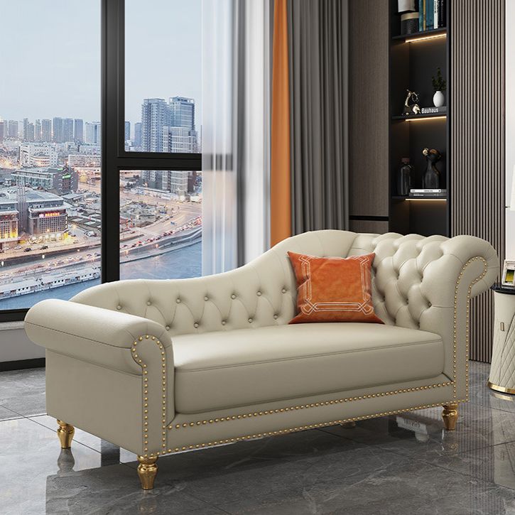 Modern Style Rolled Arms Chaise Living Room Faux Leather Chaise