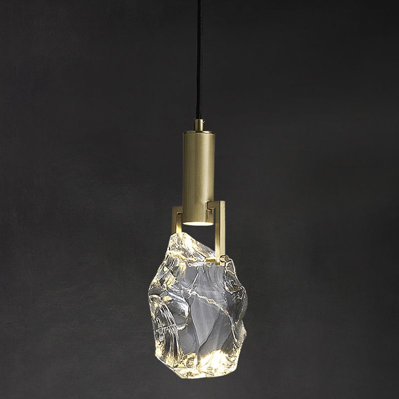 Zeitgenössischer Stil steinförmiger LED -Anhänger Kristall 1 hängende Lampe für Schlafzimmer