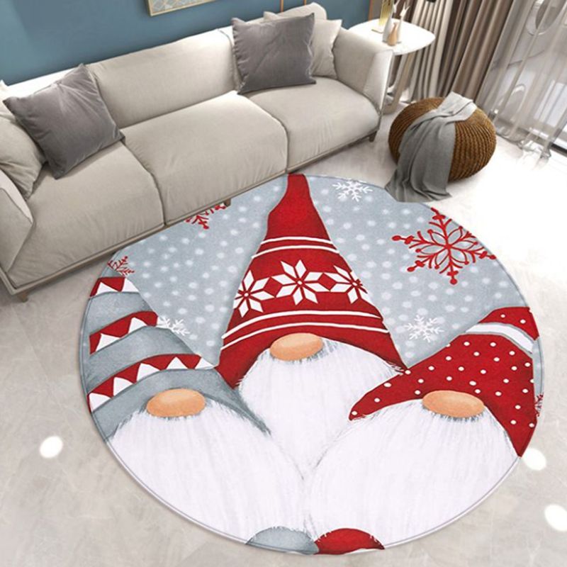 Light Grey Modern Rug Polyester Santa Claus Rug Non-Slip Backing Rug for Living Room