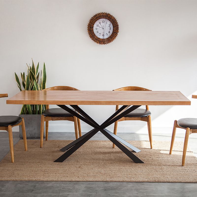 Solid Wood Dining Table Set 1/5 Pcs Industrial Dining Table with Cow Horn Chairs