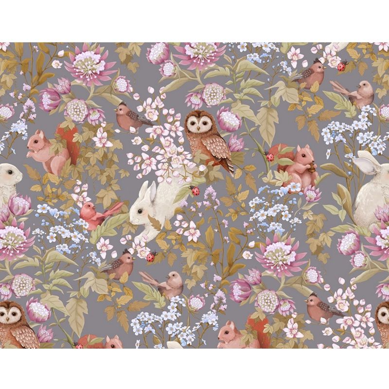 Cute Owl and Squirrel Mural Wallpaper for Girl's Bedroom, Pastel Pink, Made to Measure