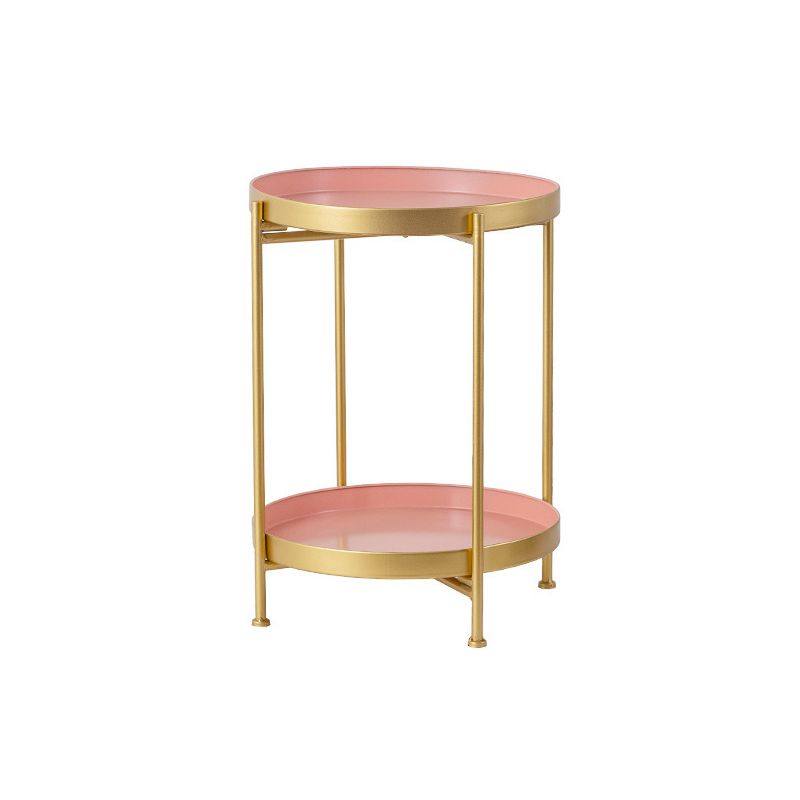 Mid-Century Tray Top End Table 20.3" Tall Iron Round Side Table with Shelf