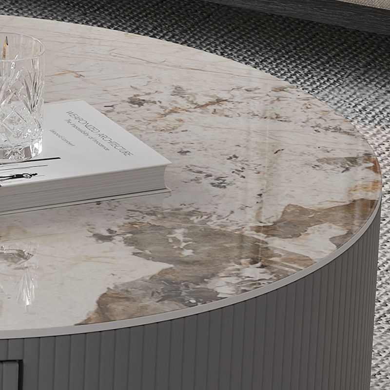 Glam Nesting Coffee Table Set Drum Round Slate Coffee Table with Drawers