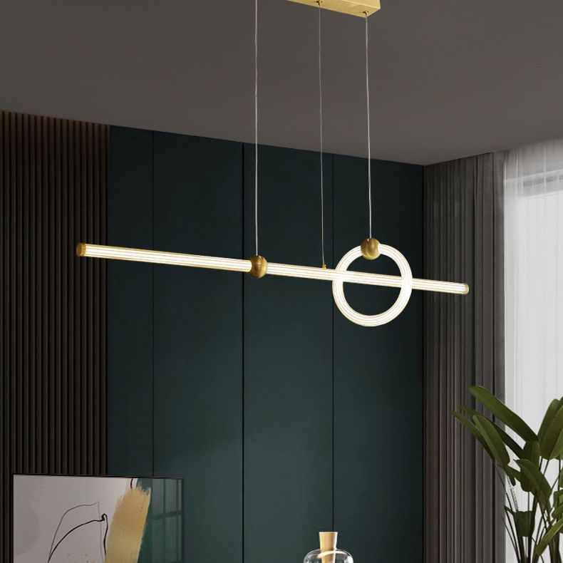Minimalismo moderno Gold Linear Island Accensione a sospensione LED LED ACRILICO AFFICIO DI ACCOLO PER TAVOLO DELLA PESA