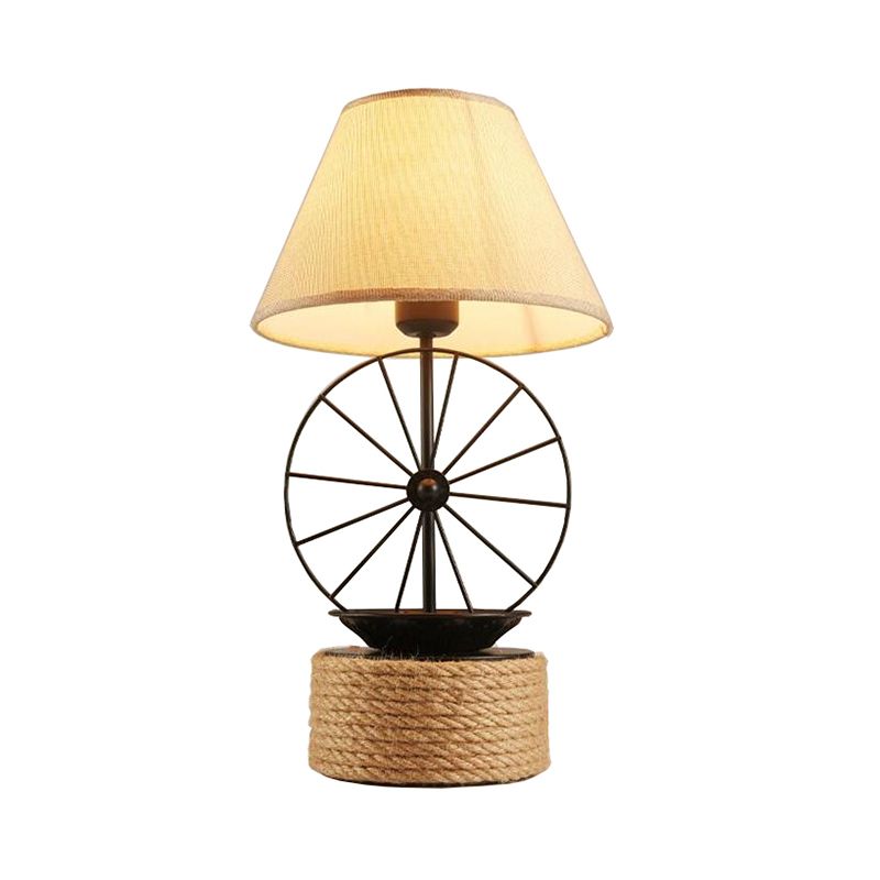 Fabric de bureau conique Éclairage de l'usine 1 lampe à table de corde à salle à manger légère en noir avec déco de roue