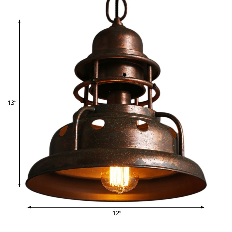 Farmhouse Barn Cenderant Lighting 1 Apparecchiatura sospesa in ferro battuto con design del buco in rame alterato