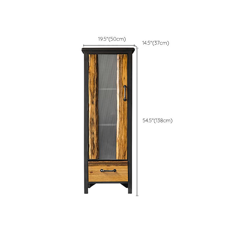 Metal & Wood Accent Cabinet Industrial Style Glass Paned Storage Cabinet