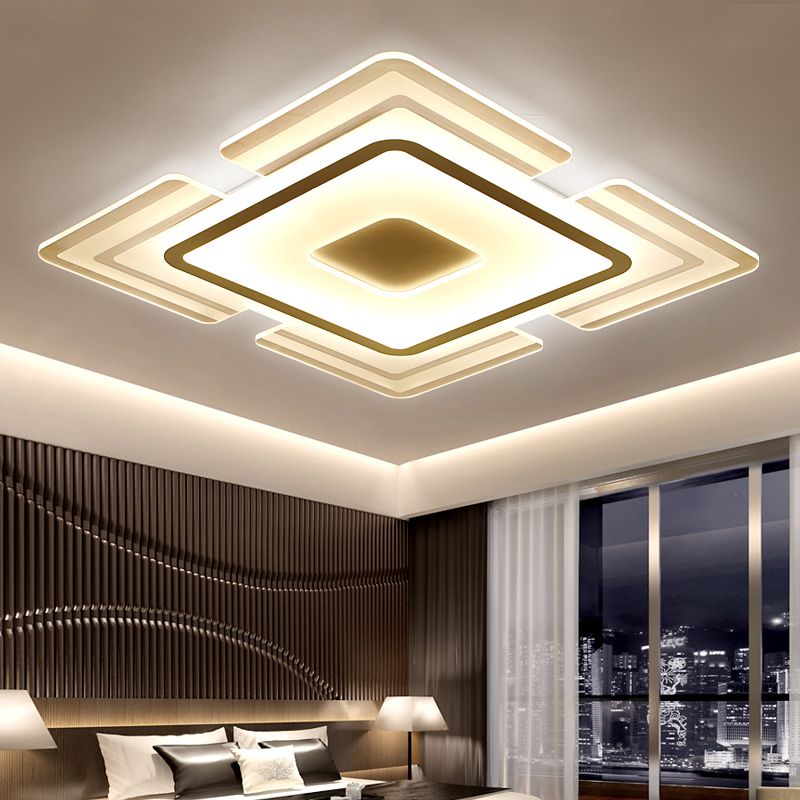 Squared Petal Ultra Thin Flushmount Contemporary Acrylic White LED Ceiling Lamp for Living Room, 16.5/20.5 Inch Width