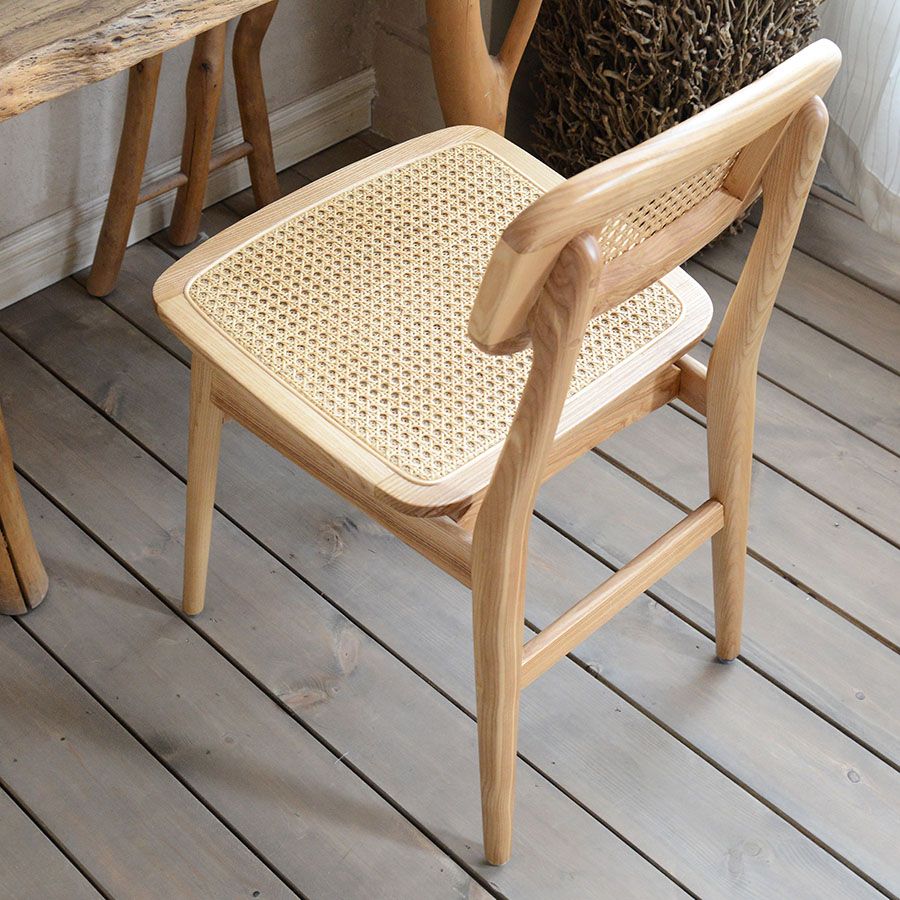 Sillas de comedor sin brazos para interiores, sillas laterales de ratán con patas de madera (juego de 2)