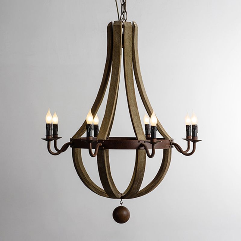 Vintage Brown Wooden Candlestick Pendant Light Rustic Traditional Dining Room Chandelier Lighting