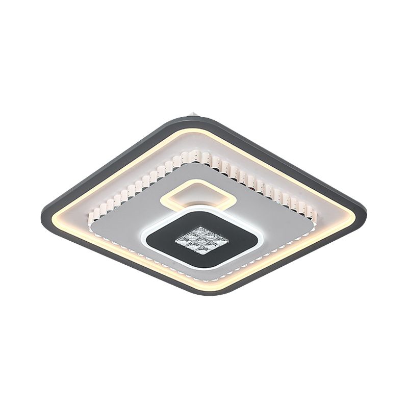 Crystal Black and White Flush Mount Fixture Square/Rectangle LED Contemporary Ceiling Mounted Light