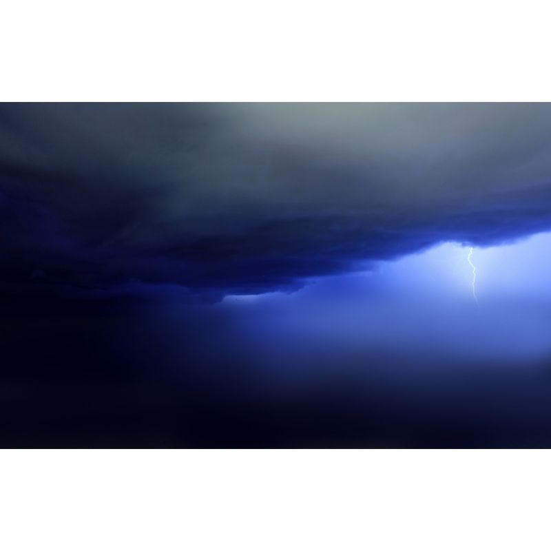 Lightning Strike from Clouds Mural Blue-Black Modern Wall Art, Custom Size Available