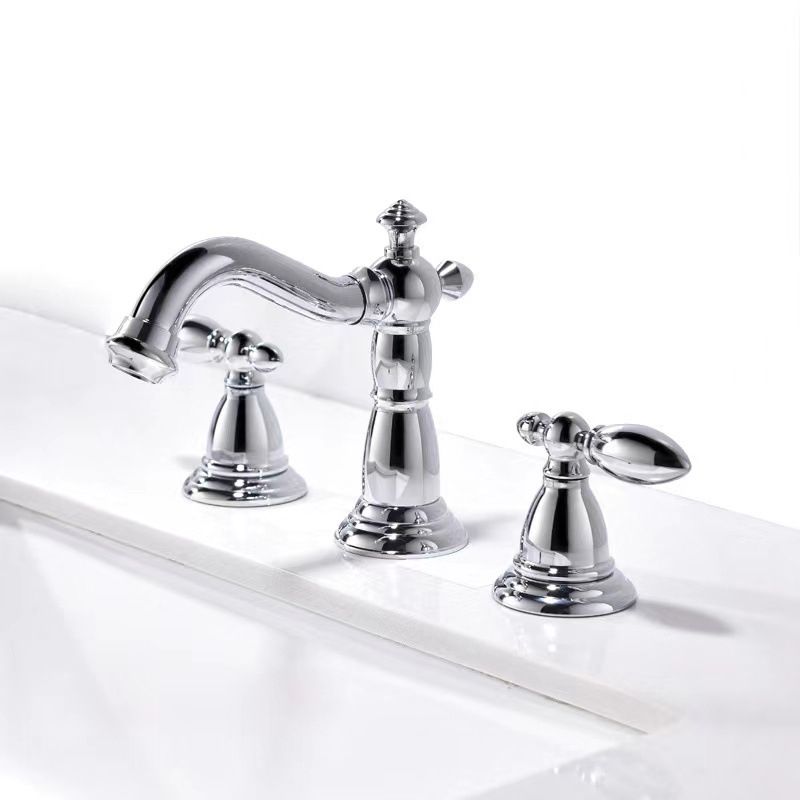 Vintage Widespread Lavatory Faucet, 2 Handle Full Brass Bathroom Vanity Faucet with Drain