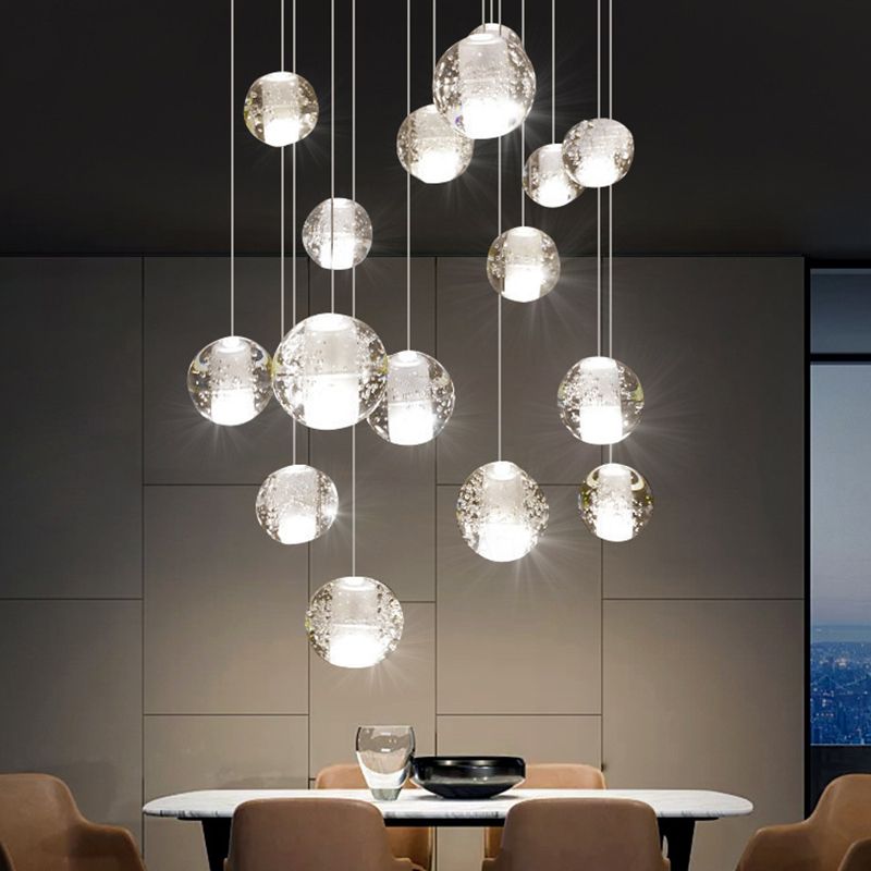 Ball Multi Ceiling Light Contemporary Stainless Steel Cluster Pendant Light with Hanging Cord for Restaurant