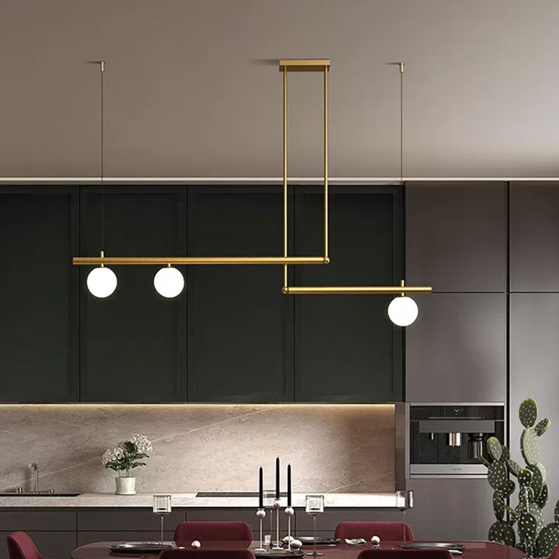 Zeitgenössische Insel Leichtkugel Glas Island Deckenleuchte in Gold für Küche