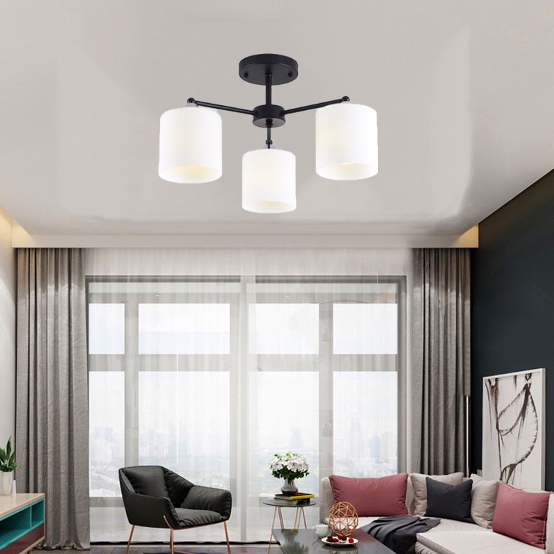 Cylinder Semi Flush Light Fixture Traditional Glass Ceiling Light for Living Room
