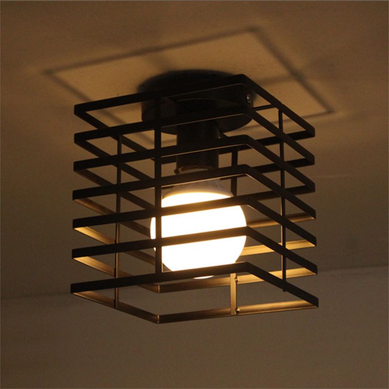 Geometric Shape Metal Flush Mount Light Industrial 1 Light Flush Ceiling Light in Black
