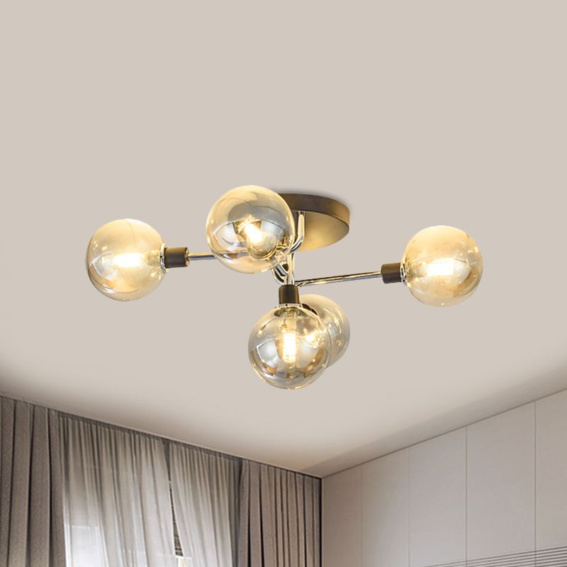 Glass Globe Shade Ceiling Light Contemporary Style Semi Flush Mount Light for Villa Dining Room