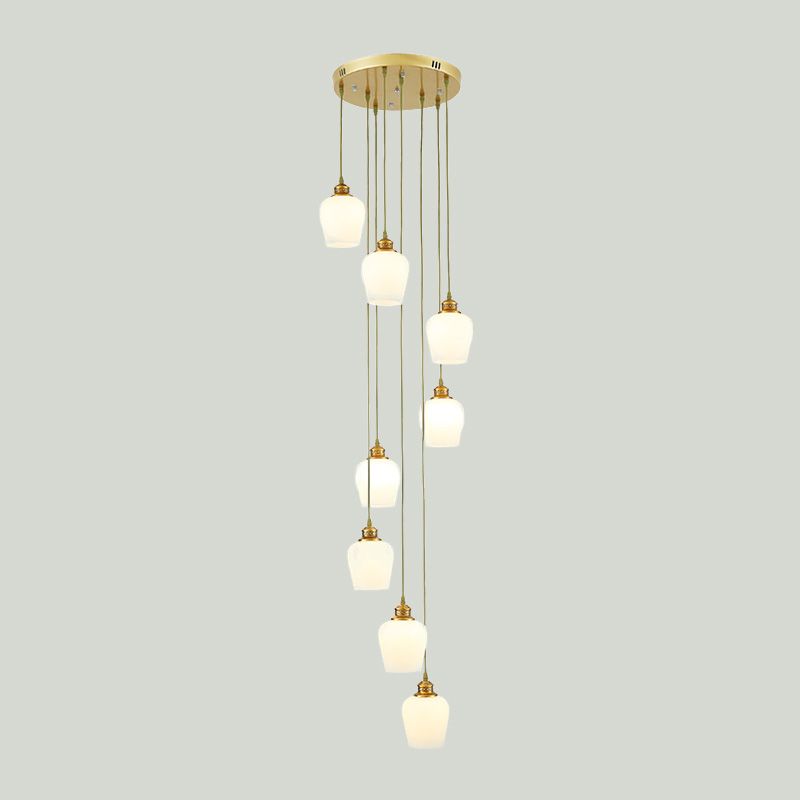 8 Lights Tulips Shade Hanging Lamp Modernist White Glass Multi Light Pendant Chandelier