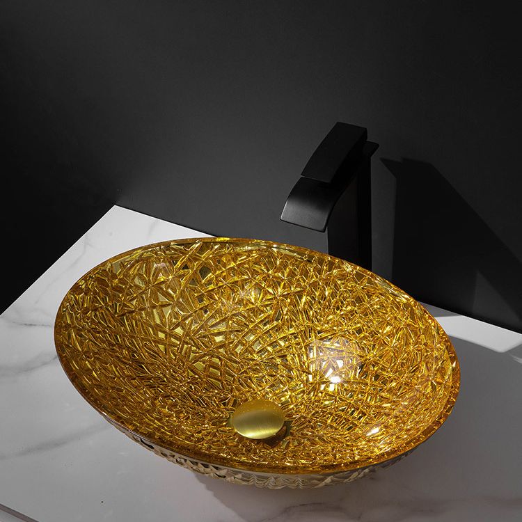 Creative Oval Bathroom Sink Glass Vessel Lavatory Sink with Pop-Up Drain
