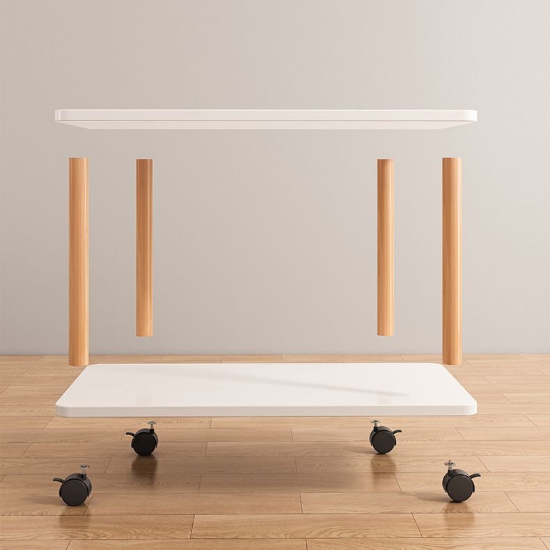 Scandinavian Wood 4 Legs Side Table Natural/White End Table with Casters