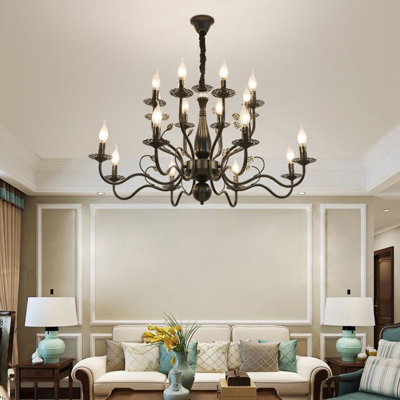 Metal Swooping Arm Chandelier Hanging Tradicional 6/12/16 Luces Luces Luz de sala de estar Luz en marrón oscuro