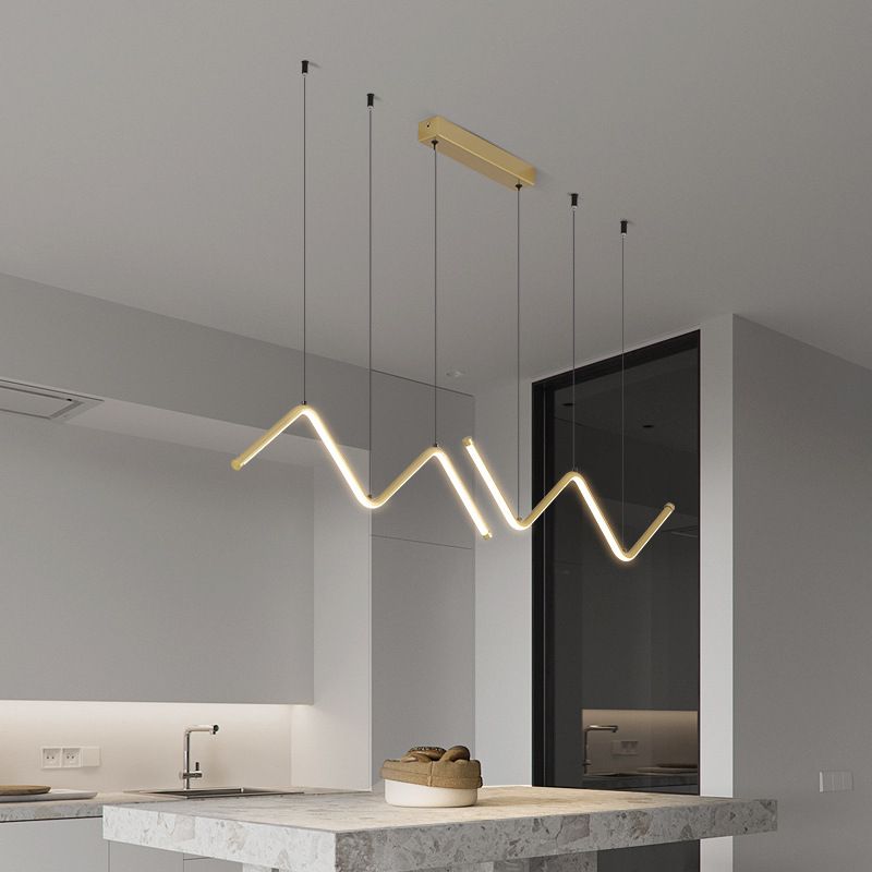 Nordic Aluminum Island Light Linear LED Island Pendant for Dining Room