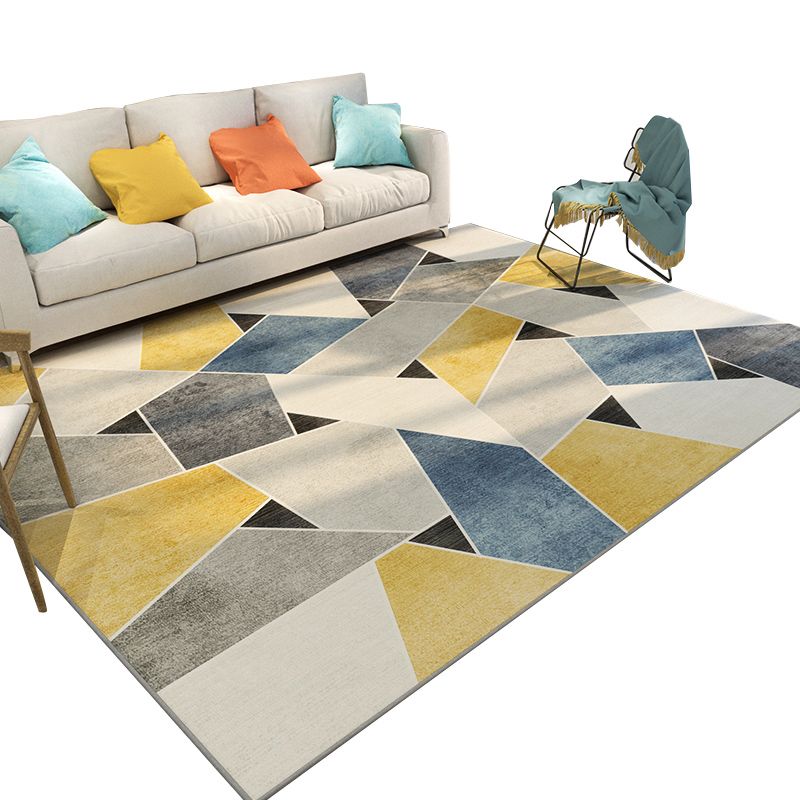 Fashion Nordic Rug Multi-Colored 3D Geometric Printed Carpet Anti-Slip Backing Washable Pet Friendly Rug for Sitting Room