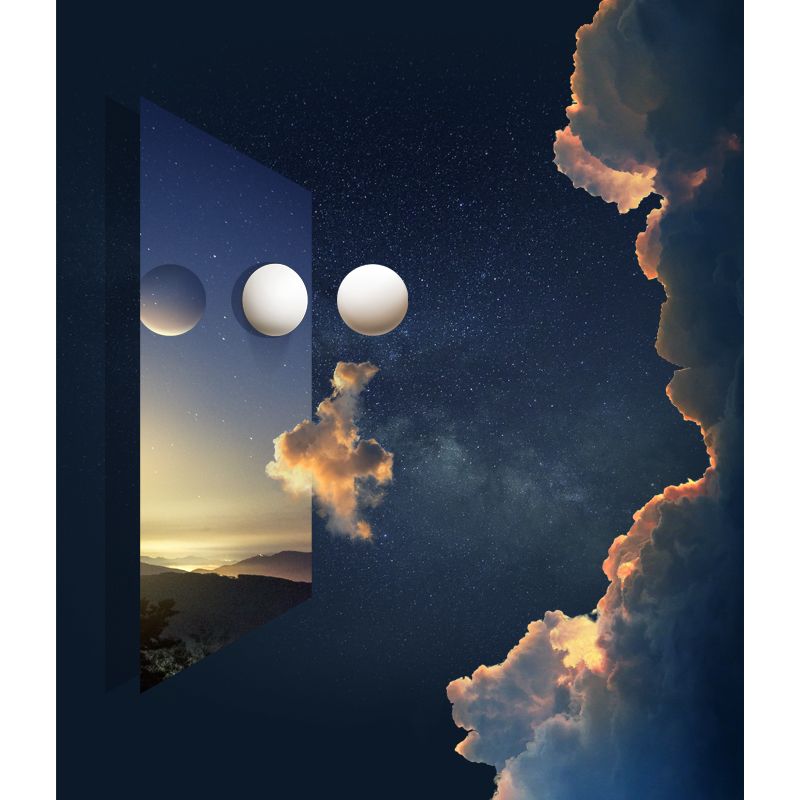 Blue-White Twilight Wallpaper Mural Moisture Resistant Sci-Fi Living Room Wall Decor