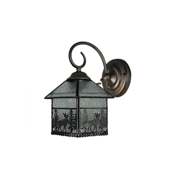 Rustic Style Lodge Wall Light with Deer 1 Bulb Glass Clear Wall Sconce in Brass for Dining Room