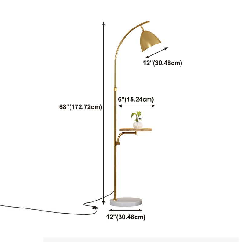 Nordic Style Iron Floor Lamp Rotatable Bulb Floor Light with Tea Table for Bedroom