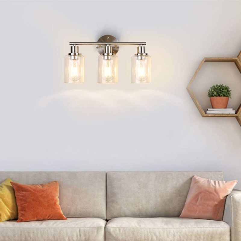 Metal and Glass Bath Sconce in Nickel & Clear Traditional Bathroom Vanity Lighting