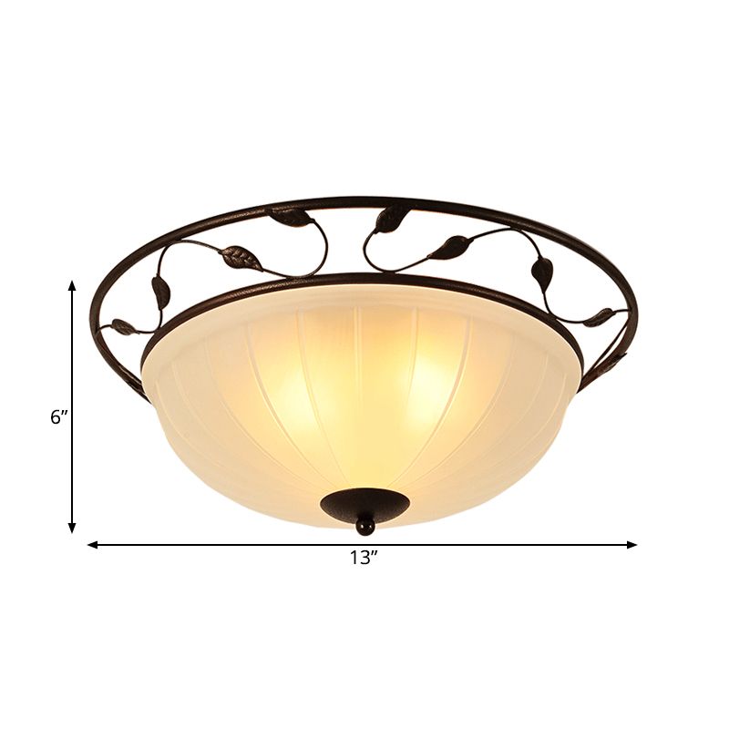 3 Lights Semi Flush Classic Living Room Metal Ceiling Lamp with Bowl White Glass Shade