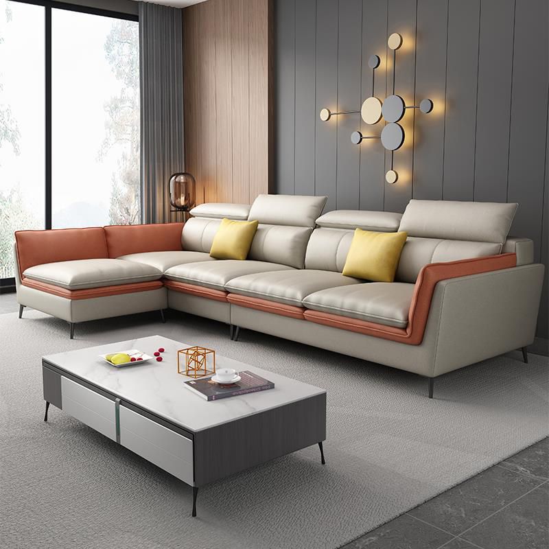 Nordic Stationary Faux Leather Living Room Flared Arm Cushions Seating