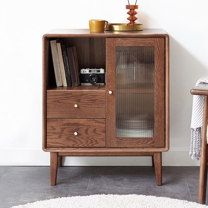 Glass Paned Living Room Solid Wood Standard Accent Cabinet with Shelves