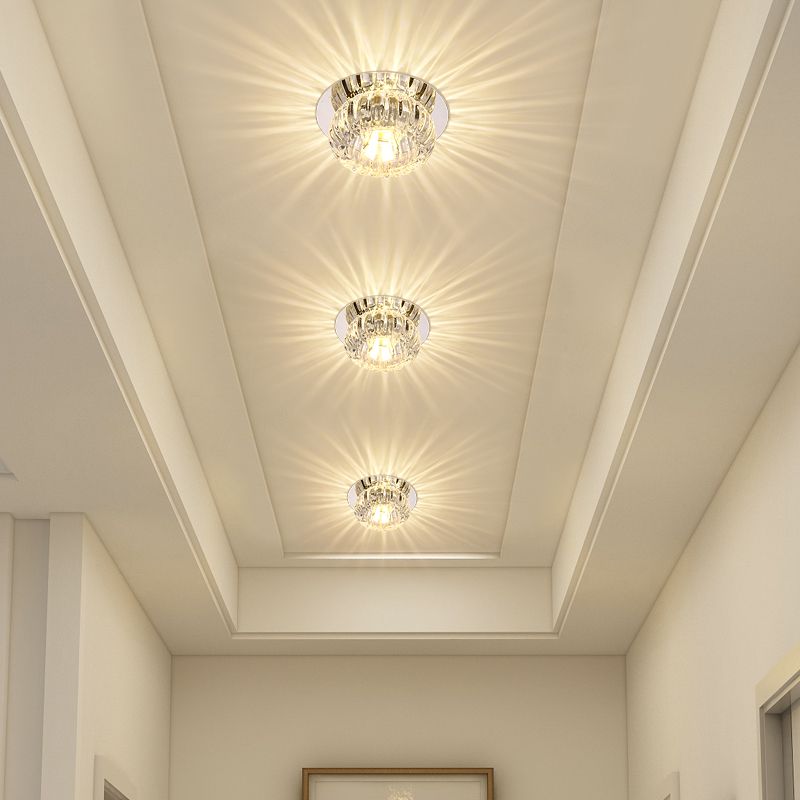 LED Crystal Ceiling Light Modern Hallway Corridors Flush Mount Ceiling Light with Hole 2-3.5'' Dia