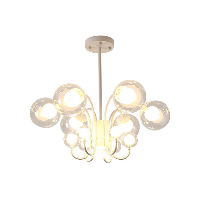 Modernist 12 Heads Chandelier Lighting White Round LED Hanging Pendant Lamp with Clear Glass Shade for Living Room