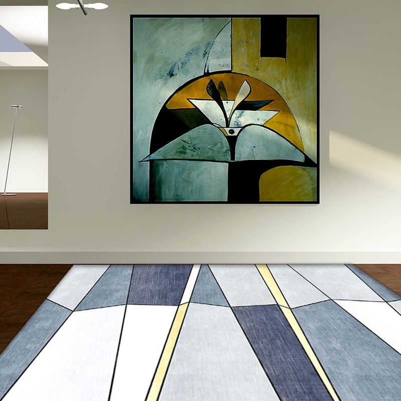 Blue Modernist Rug Polyester Colorblock Rug Pet Friendly Washable Anti-Slip Backing Carpet for Living Room