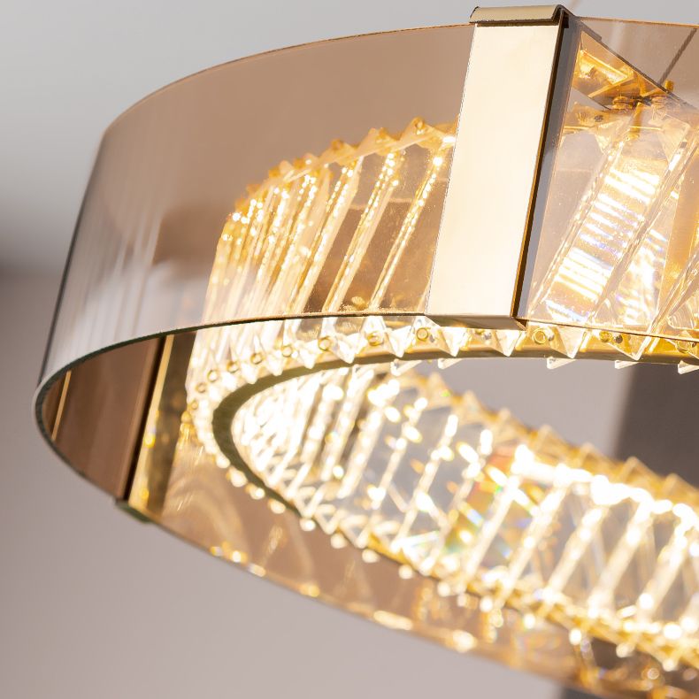 Crystal Circular LED Pendant Light in Modern Luxury Style Stainless-Steel Chandelier for Bedroom